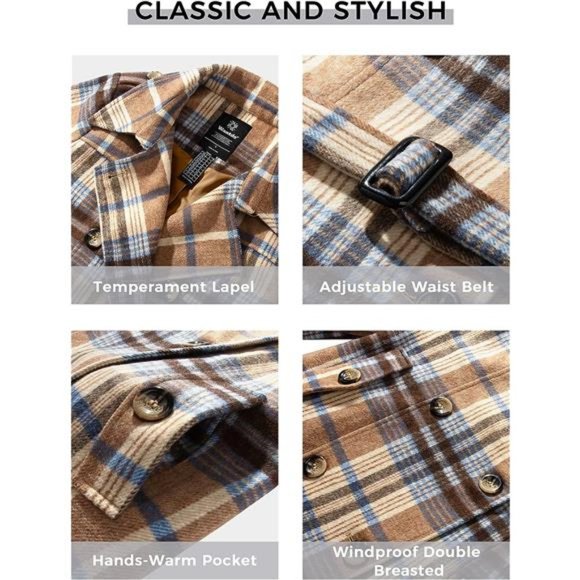 Women's Double Breasted Pea Coat Winter Mid-Long Trench Coat with Belt - Picture 4 of 7